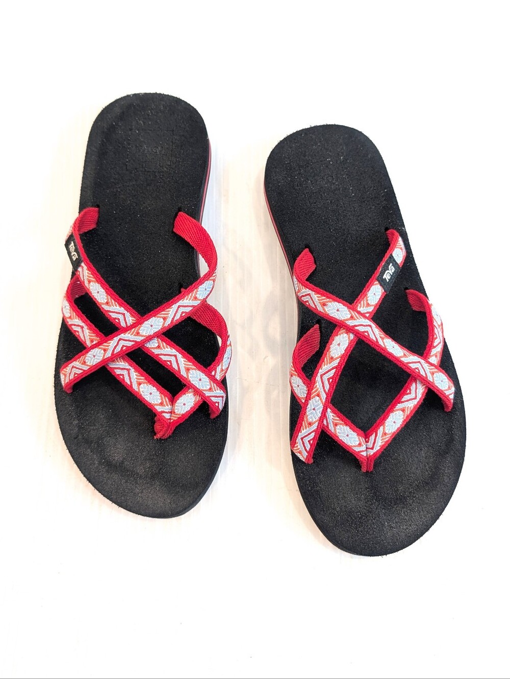 TEVA Women's Red Strappy Black Footbed Sandals Size 7